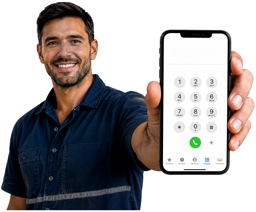 Dulwich Hill Blocked Drains plumber holding a phone — call 1300 261 965