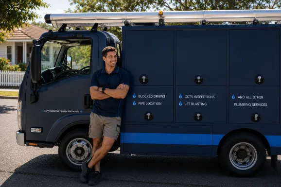 Plumber standing beside a service van in Dulwich Hill